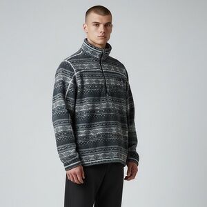 The North Face Men’s‎ Quarter Zip Fleece Pullover Gray Nordic Pattern Size Large